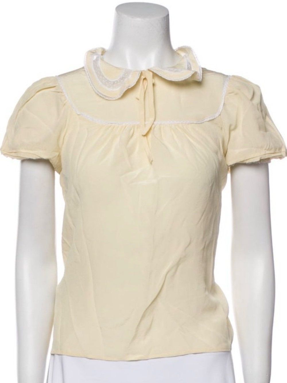 Miu Miu Cream Short Sleeve Peter Pan Collar Blouse